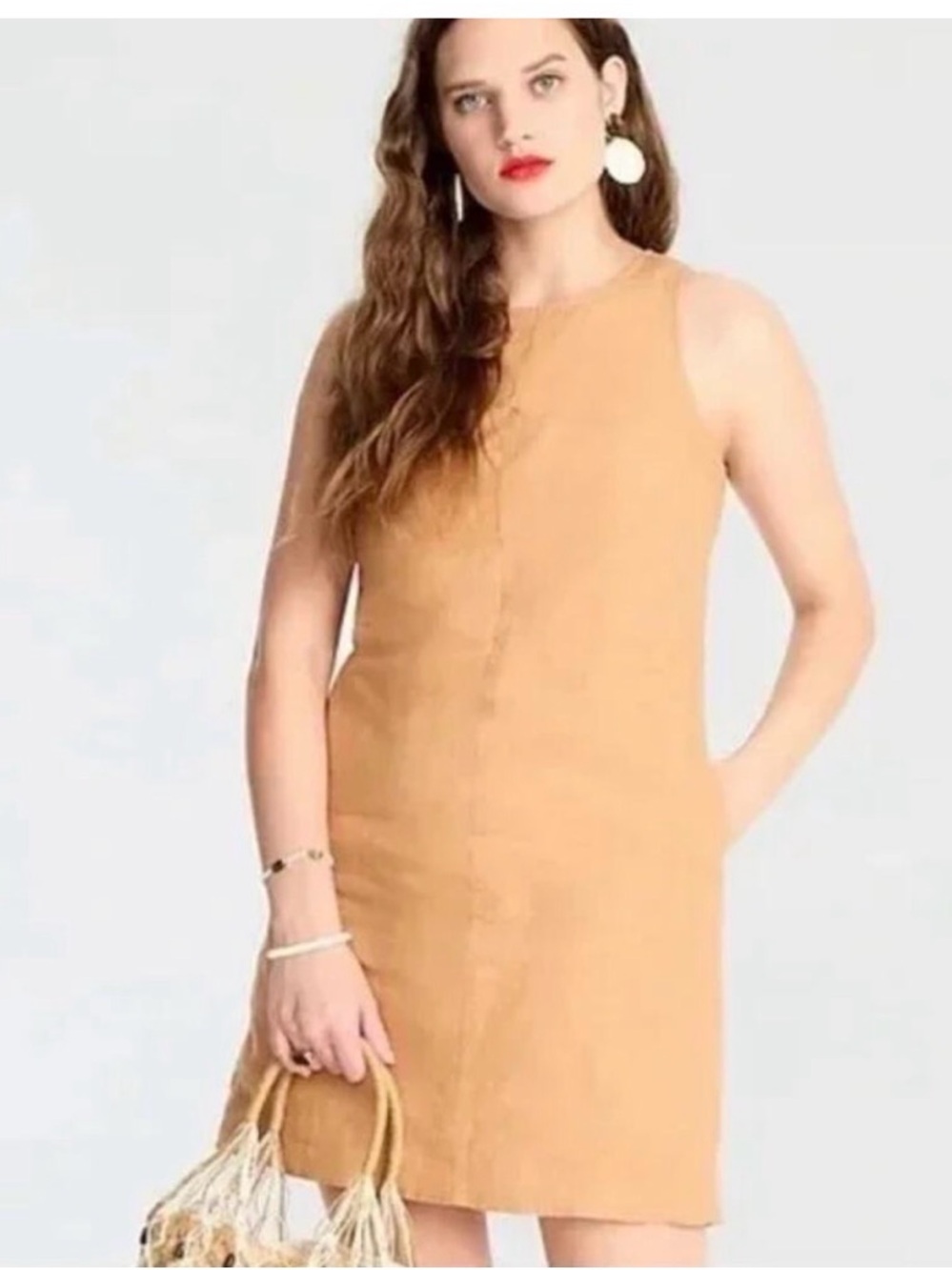 J. Crew Classic Linen Sleeveless Tan Shift Dress